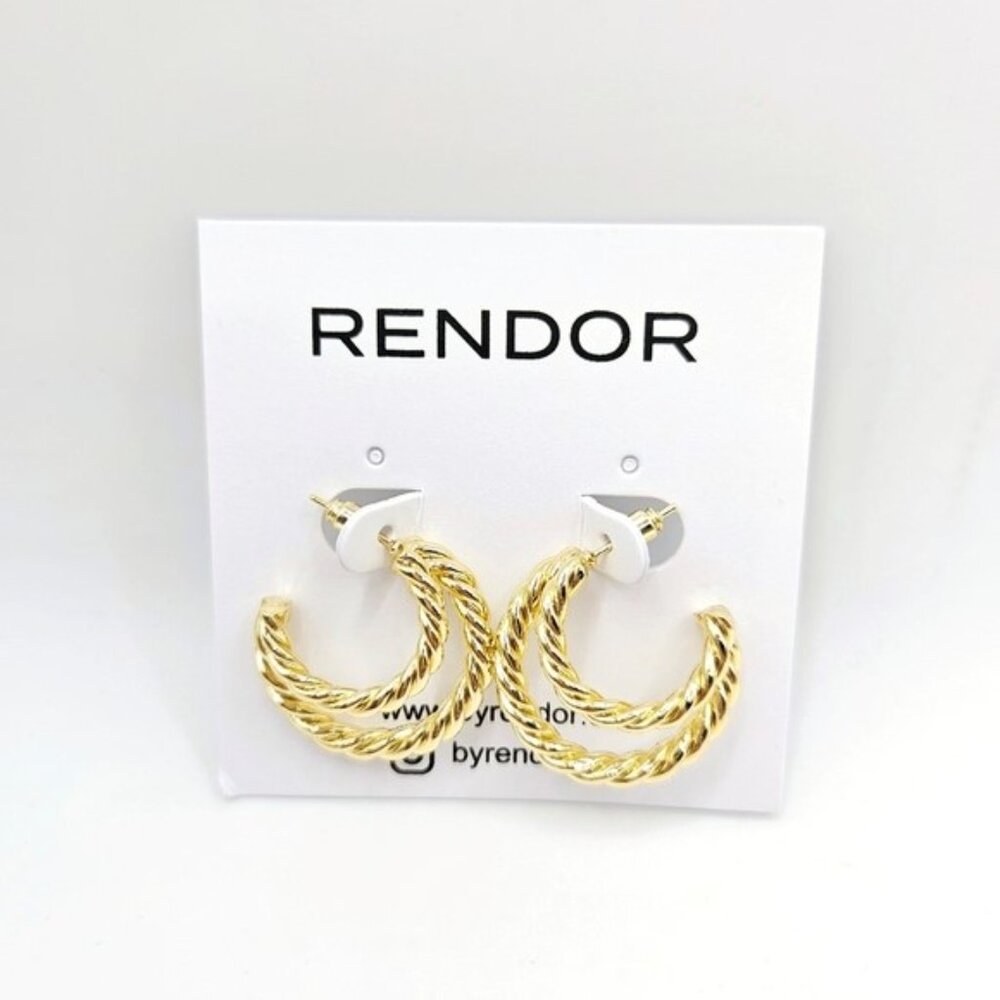 Rachel Zoe x RENDOR Victoria Yellow Gold Earrings w Rendor Pouch NWT - Picture 2 of 6